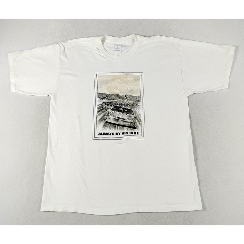 Vintage Gildan Shirt Mens XL White Always By His Side NASCAR Racing Graphic Tee